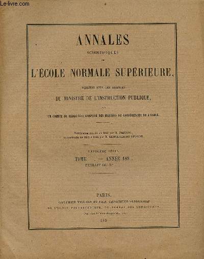 Tir  part des annales scientifiques de l'cole normale suprieure 3e srie tome - Sur le dplacement de l'quilibre par P.Duhem.