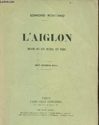 L'aiglon drame en six actes en vers.