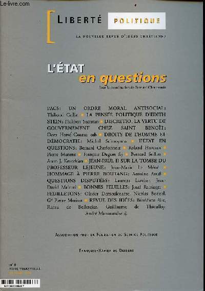 Libert Politique la nouvelle revue d'ides chrtienne n6 octobre 1998 - L'tat en questions.