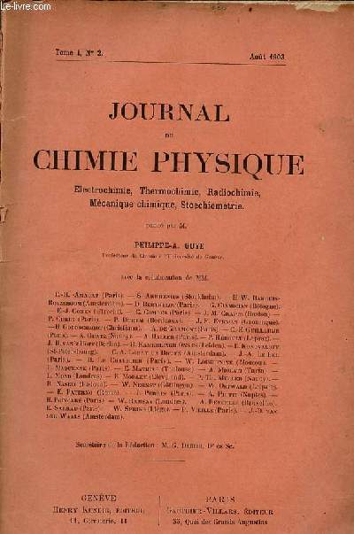 Journal de chimie physique lectrochmie, thermochimie, radio chimie, mcanique chimique, stoechiomtrie n2 tome 1 aot 1903 - Les pointes d'eutxie et de transition pour les mlanges binaires qui peuvent donner des cristaux mistes (suite et fin) etc.