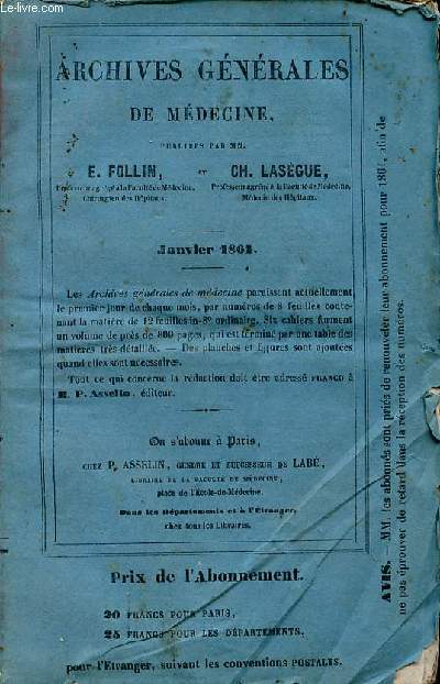 Archives gnrales de mdecine - 12 volumes - Janvier  Dcembre 1861.