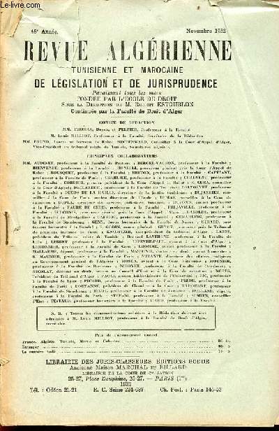 Revue algrienne tunisienne et marocaine de lgislation et de jurisprudence novembre 1932 - Le droit coutumier des Beni Ouaran Cheraga (rgion de Taza) par le lieutenant Turbet (suite).
