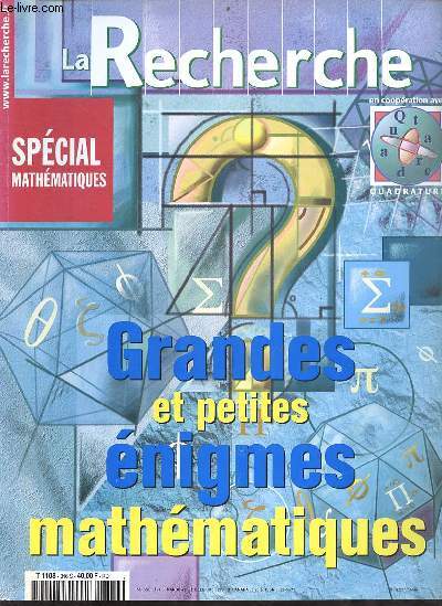La Recherche n346 octobre 2001 - Spcial mathmatiques - Grandes et petites nigmes mathmatiques.