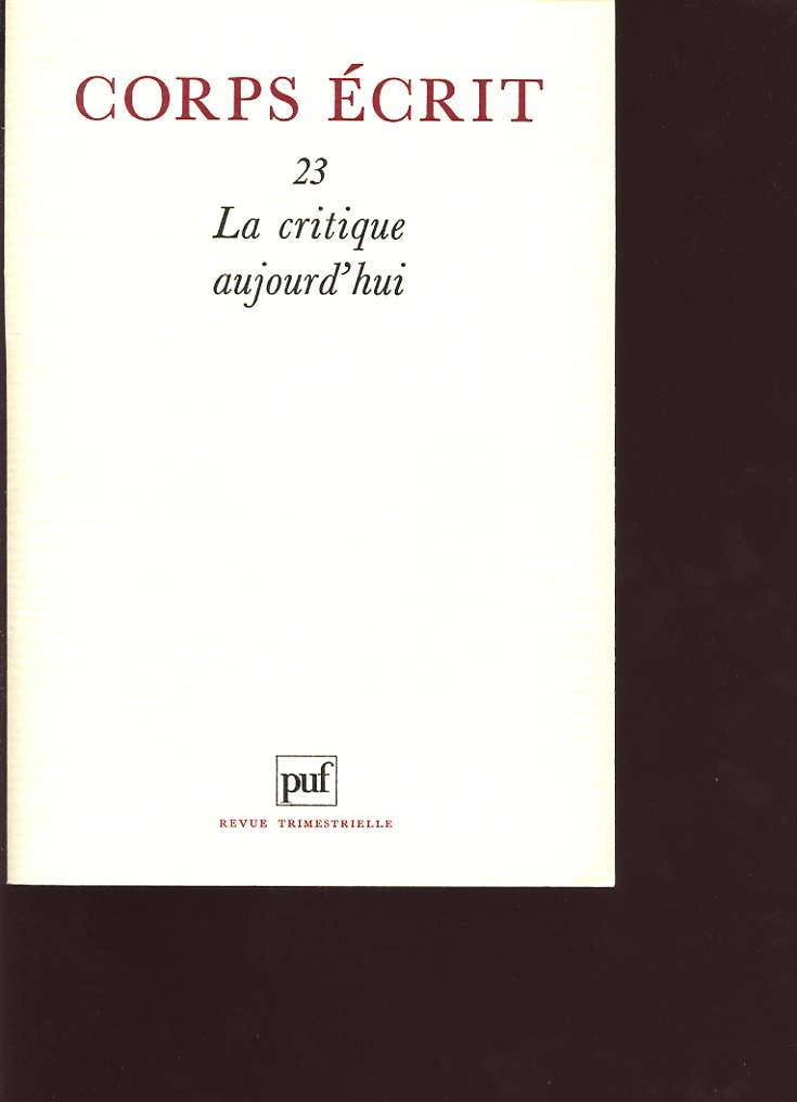 CORPS ECRIT 23 LA CRITIQUE AUJOURD HUI