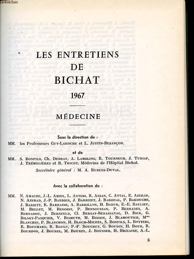LES ENTRETIENS DE BICHAT 1967 : Medecine.