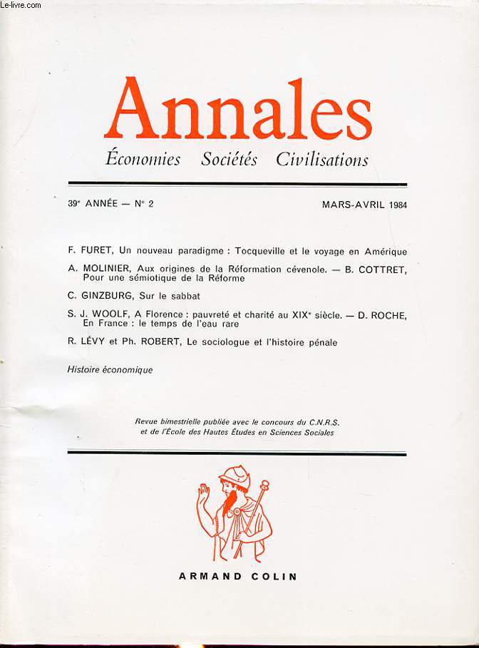 ANNALES : ECONOMIES SOCIETES CIVILISATIONS 39e ANNEE N2 1984 : Un nouveau paradigme : Tocqueville et le voyage en Amrique...