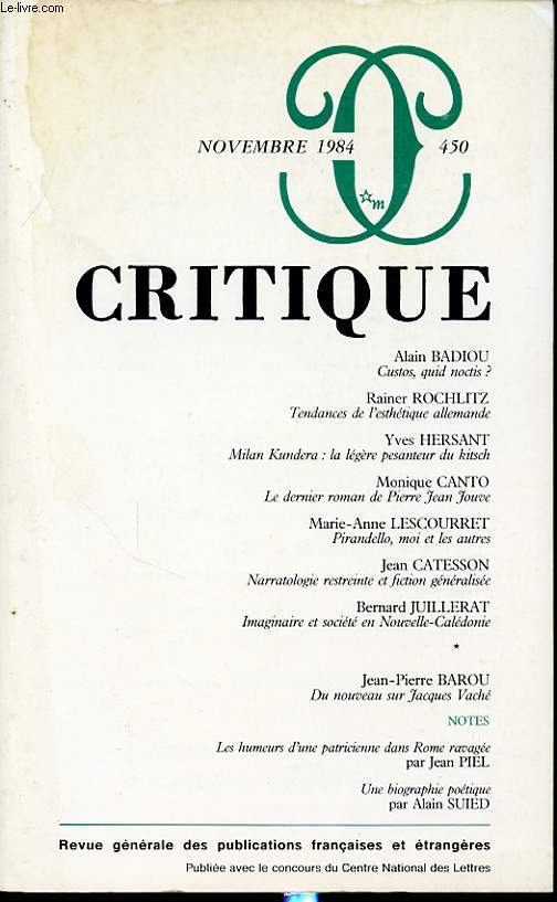 CRITIQUE N450 : Alain Badiou : Custos, quid noctis ? ...