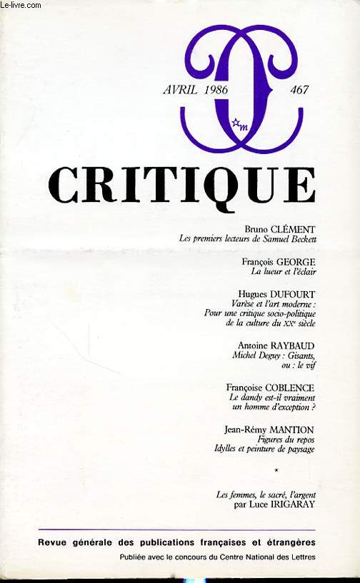 CRITIQUE N467 : Bruno Clment - Les premiers lecteurs de Samuel Beckett...