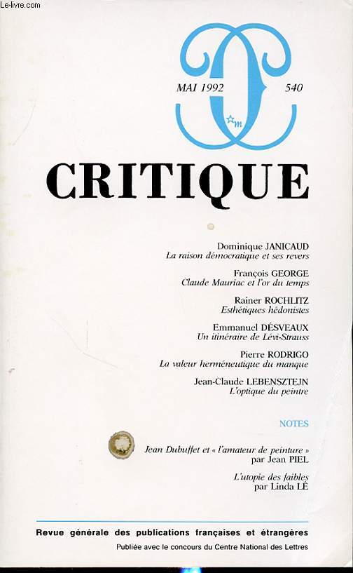 CRITIQUE N 540 : Dominique Janicaud - La raison dmocratique et ses reves....