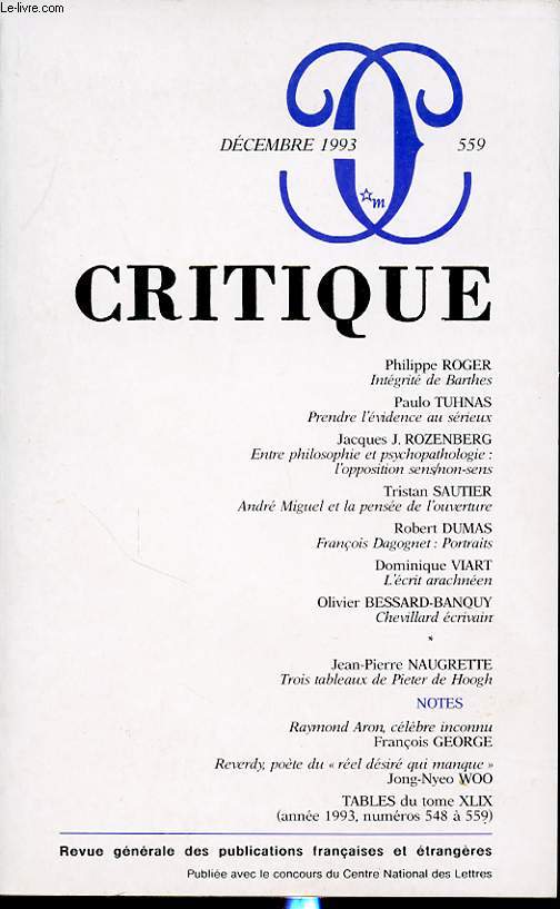 CRITIQUE N559 : Philippe ROGER - Intgrit de Barthes....