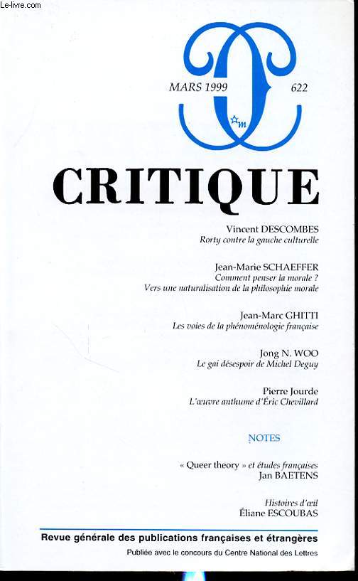 CRITIQUE N622 : Vincent Descombes - Rorty contre la gauche culturelle...