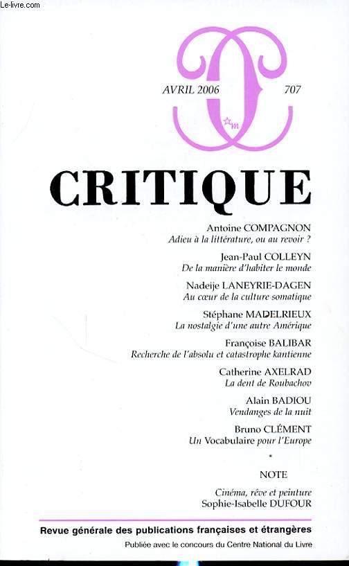 CRITIQUE N707 : Antoine COMPAGNON - Adieu  la littrarture, ou au revoir ?...