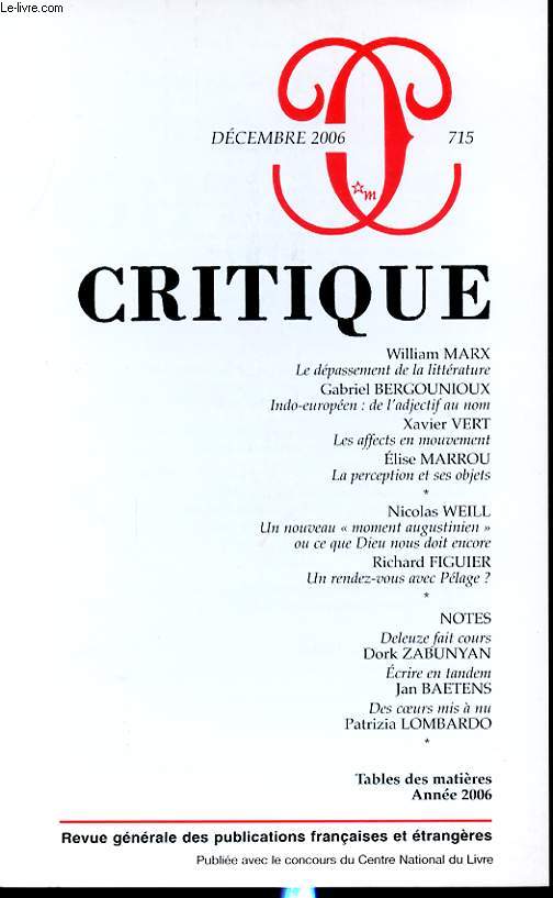 CRITIQUE N715 : W. MARX - Le depassement de la littrature.