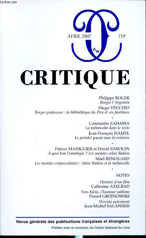 CRITIQUE N719 : P. ROGER - Borges l argentin...