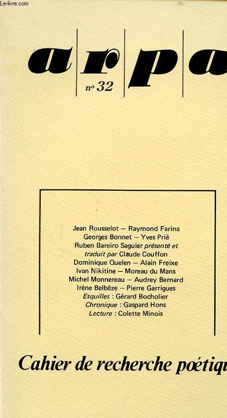 ARPA N32 CAHIER DE RECHERCHE POETIQUE