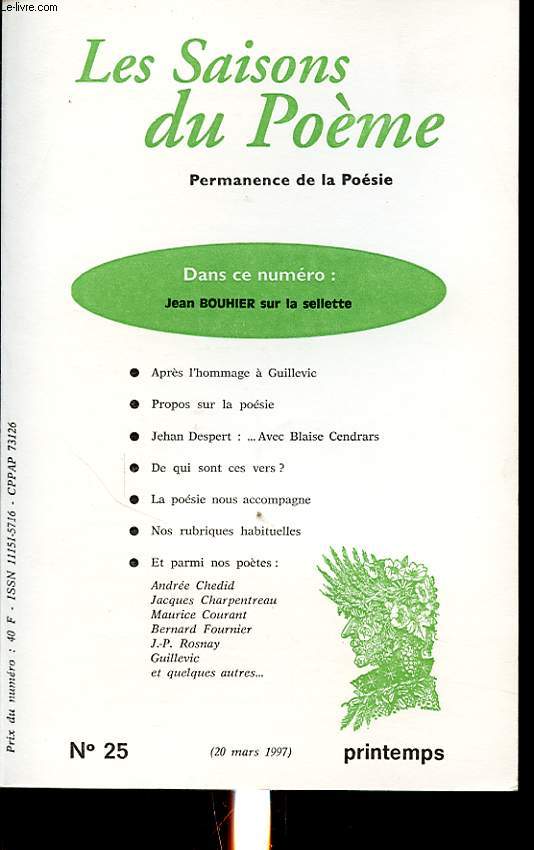 LES SAISONS DU POEMES : JEAN BOUHIER SUR LA SELLETTE