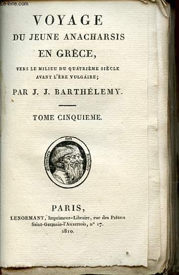 VOYAGE DU JEUNE ANACHARSIS EN GRECE TOME CINQUIEME