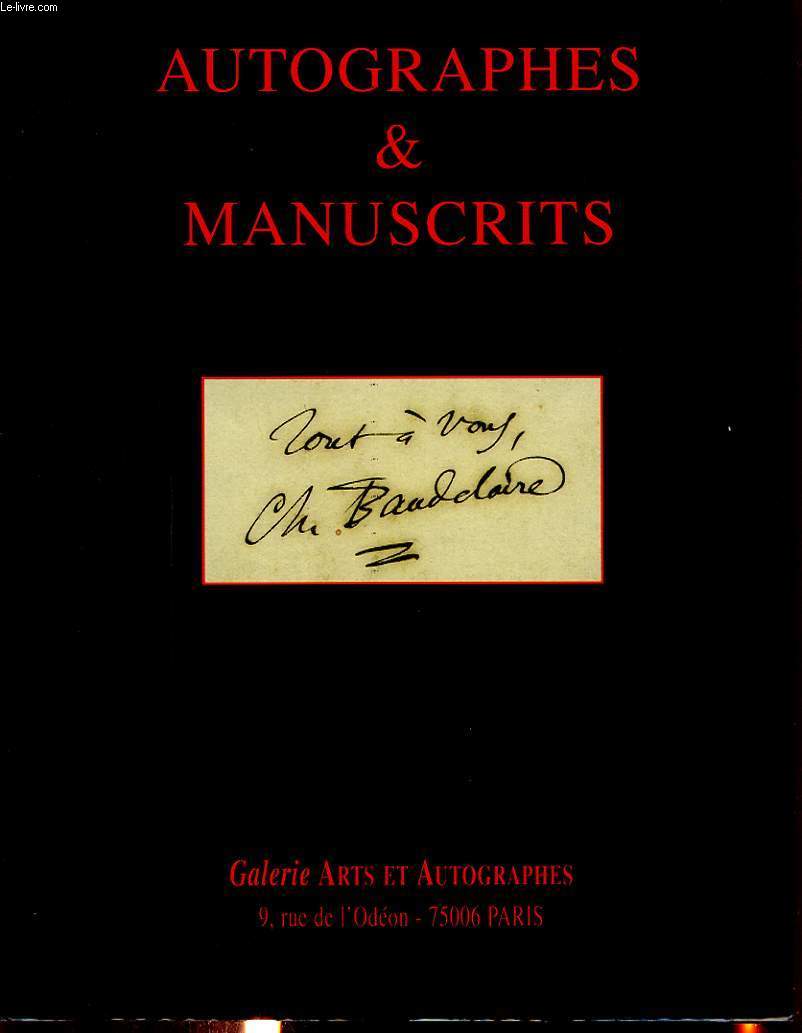 CATALOGUE DE VENTE AUX ENCHERES : AUTOGRAPHES ET MANUSCRITS