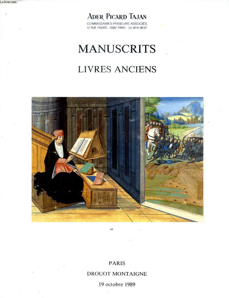 CATALOGUE DE VENTE AUX ENCHERES : MANUSCRITS LIVRES ANCIENS