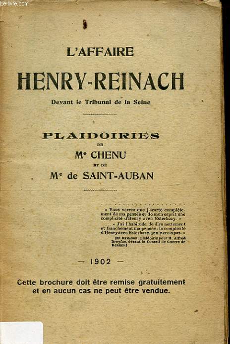 L AFFAIRE HENRY REINACH DEVANT LE TRIBUNAL DE LA SEINE