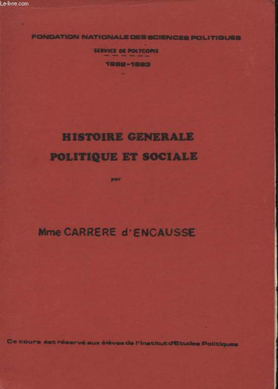 HISTOIRE GENERALE POLITIQUE ET SOCIALE