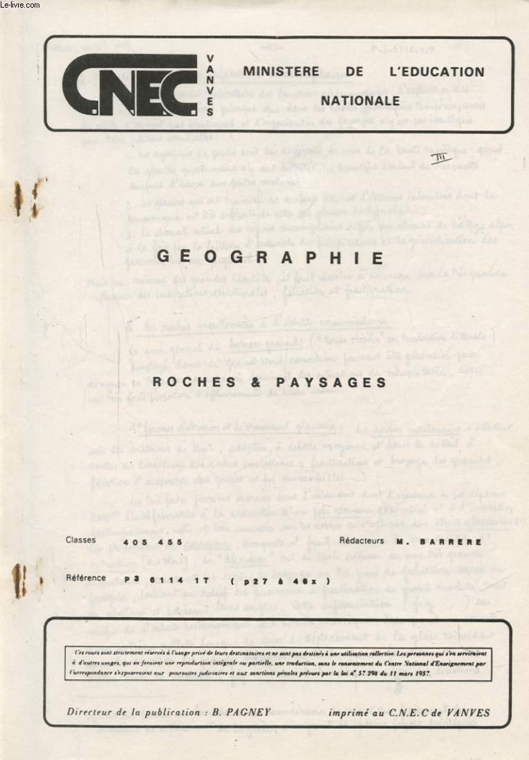 GEOGRAPHIE ROCHES ET PAYSAGES CHAPITRE III