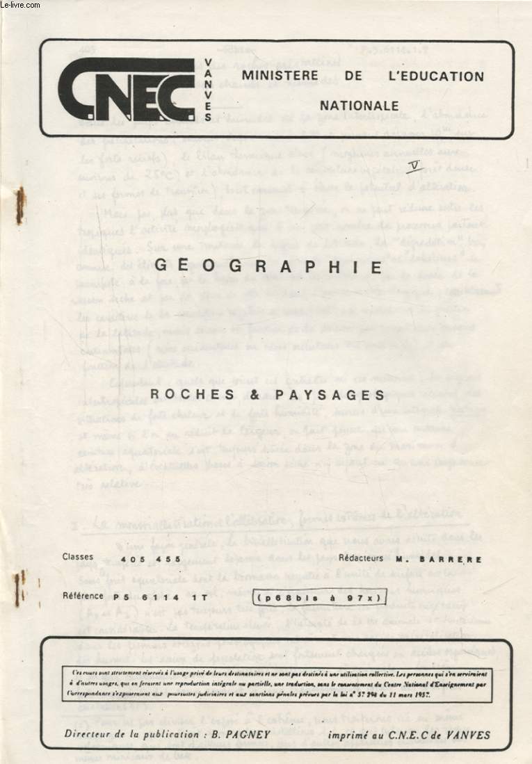 GEOGRAPHIE ROCHES ET PAYSAGES CHAPITRE V