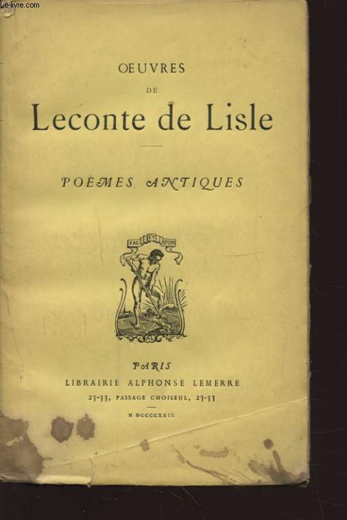 OEUVRES DE LECONTE DE LISLE POEMES ANTIQUES