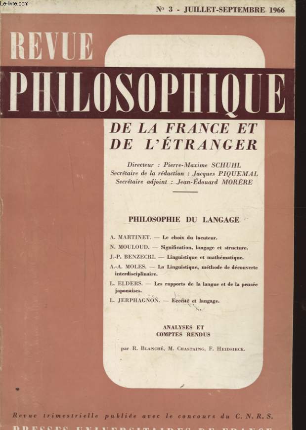 REVUE PHILOSOPHIQUE N3 : PHILOSOPHIE DU LANGAGE - LE CHOIX DU LOCUTEUR - SIGNIFICATION LANGAGE ET STRUCTURE....