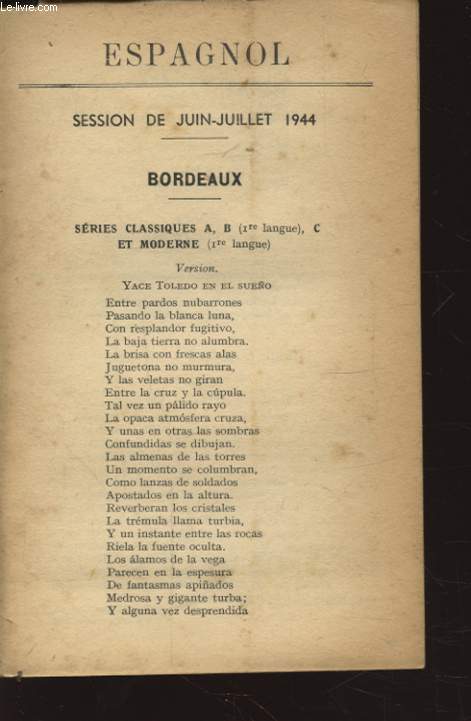 ESPAGNOL SESSION DE JUIN JUILLET 1944 BORDEAUX