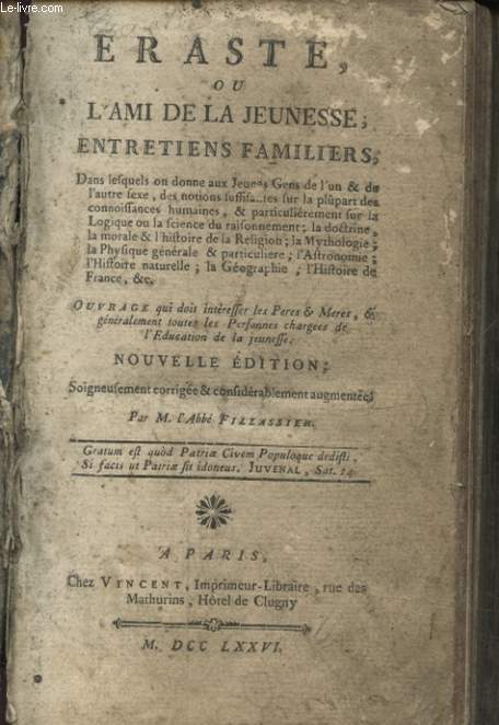 ERASTE OU L AMI DE LA JEUNESSE ENTRETIENS FAMILIERS