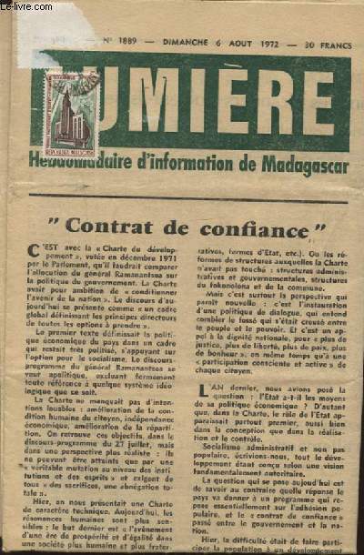 LUMIERE N1889 6 AOUT 1972 :FORT DE LA LEGITIMITE NATIONALE - LE G. RAMANANTSOA MENERA A SON TERME L OEUVRE DE RENOVATION NATIONALE
