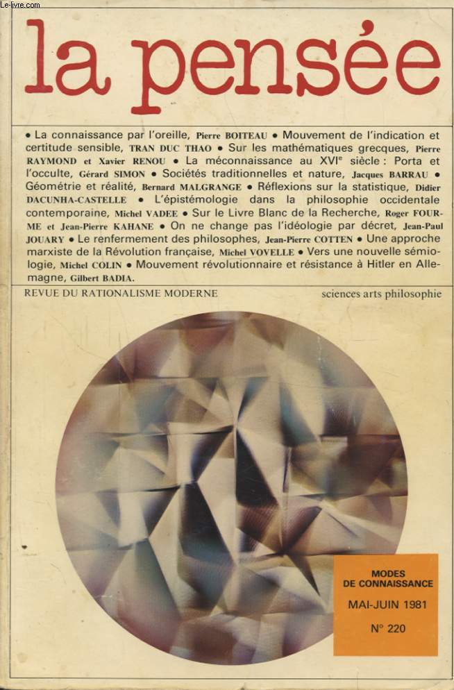 LA PENSEE N220 : modes de connaissance