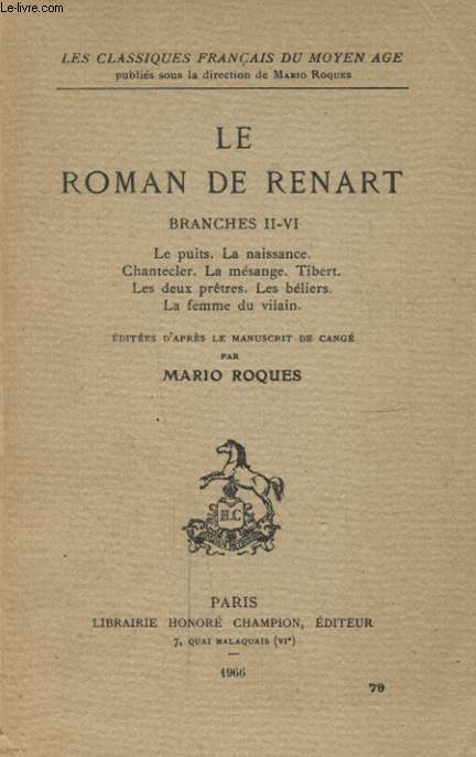 LE ROMAN DE RENART BRANCHES II - VI