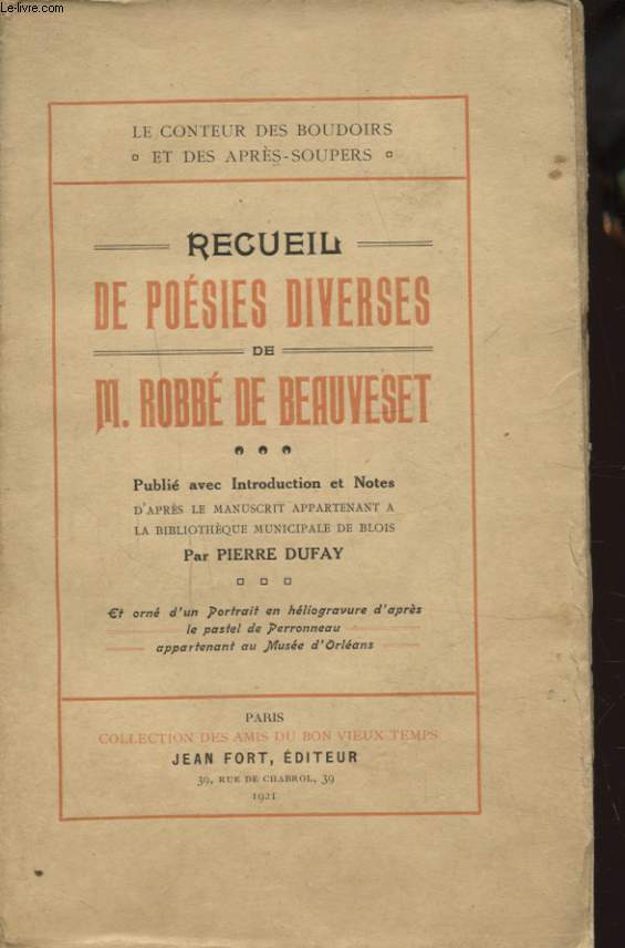 RECUEIL DE POESIES DIVERSES DE M. ROBBE DE BEAUVESET