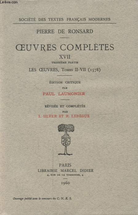 OEUVRES COMPLETES XVII TROISIEME PARTIE LES OEUVRES TOME II-VII