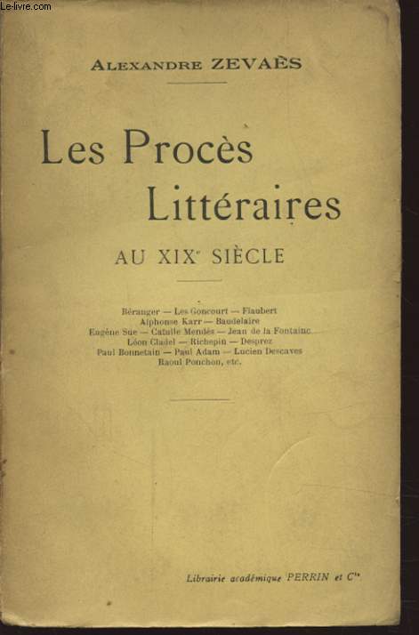 LES PROCES LITTERAIRES AU XIX SIECLE