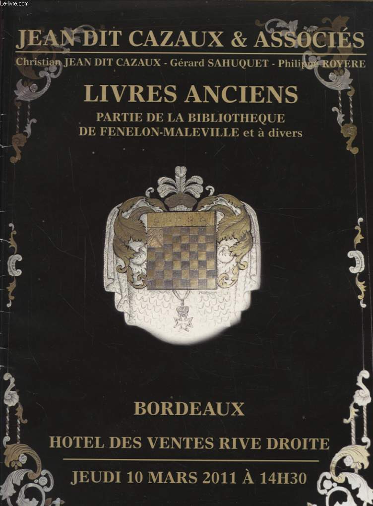 LIVRES ANCIENS PARTIE DE LA BIBLIOTHEQUE DE FENELON MALEVILLE ET A DIVERS