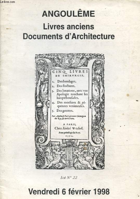 ANGOULEME LIVRES ANCIENS DOCUMENTS D ARCHITECTURE VENDREDI 6 FEVRIER 1998