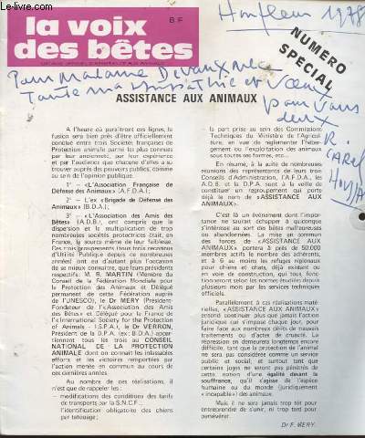 LA VOIX DES BETES NUMERO SPECIAL ASSISTANCE AUX ANIMAUX