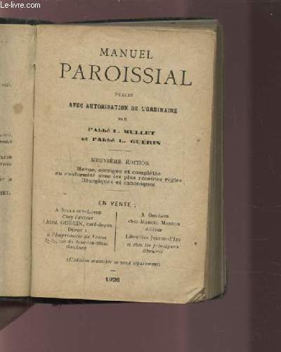 MANUEL PAROISSIAL - TEXTE EN LATIN ET FRANCAIS.