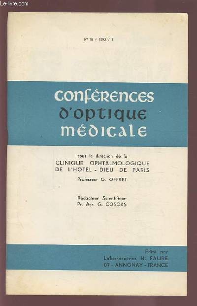 CONFERENCES D'OPTIQUE MEDICALE - N18 / 1972 / 1.