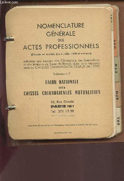 NOMENCLATURE GENERALE DES ACTES PROFESSIONNELS - FICHES DANS CLASSEUR.