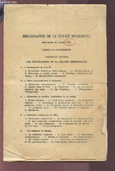 BIBLIOGRAPHIE DE LA FRANCE MERIDIONALE - PUBLICATIONS DE L'ANNEE 1960.