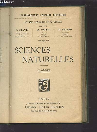 SCIENCES NATURELLES - 2 ANNEE - ENSEIGNEMENT PRIMAIRE SUPERIEUR.