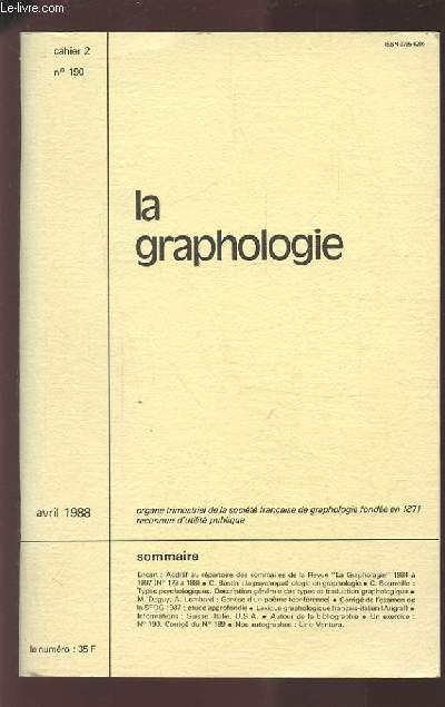 LA GRAPHOLOGIE - CAHIER 2 / N190 / AVRIL 1988