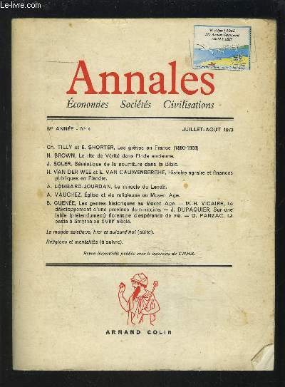 ANNALES - ECONOMIES / SOCIETES / CIVILISATIONS - 28 ANNEE N4 / JUILLET-AOUT 1973.