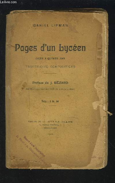 PAGES D'UN LYCEEN - ONZE A QUINZE ANS - 35 COMPOSITIONS.