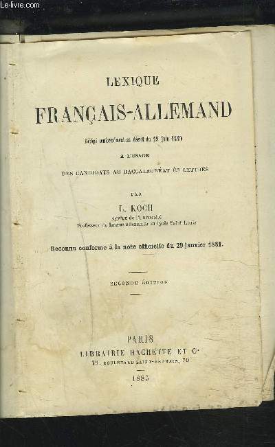 LEXIQUE FRANCAIS-ALLEMAND - DES CANDIDATS AU BACALAUREAT ES LETTRES.