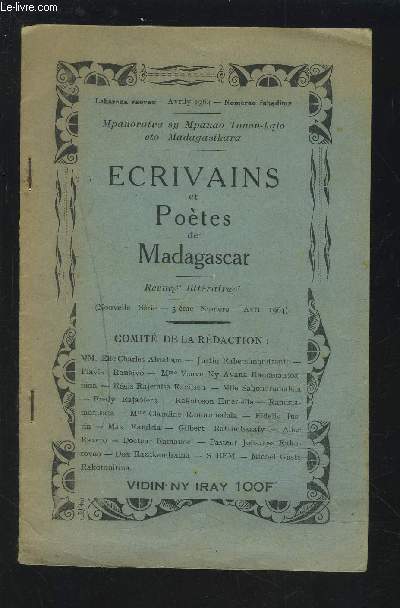 ECRIVAINS ET POETES DE MADAGASCAR - REVUE LITTERAIRE NOUVELLE SERIE / 5 NUMERO / AVRIL 1964 - TEXTE FRANCAIS / ANGLAIS.